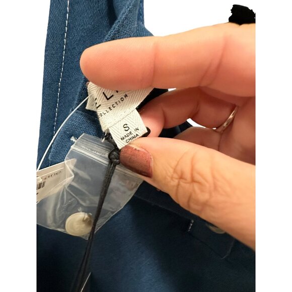 New Cropped Turquoise Cotton Tank with White Stitching and Button Back Closure S - Picture 3 of 5